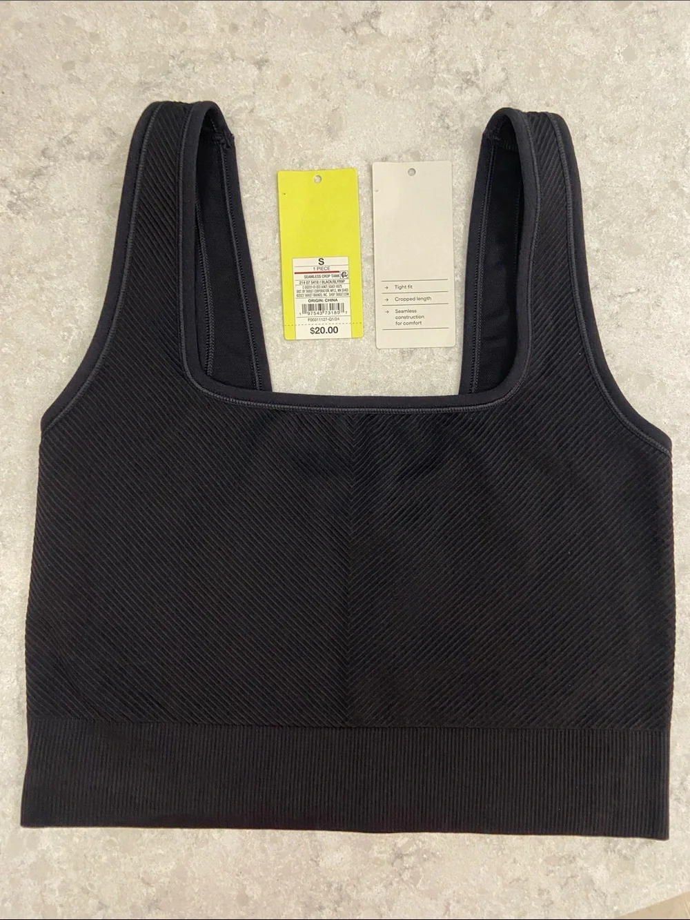 all in motion Black Ribbed Square-Neck Seamless Crop Tank. Size S - Picture 3 of 11